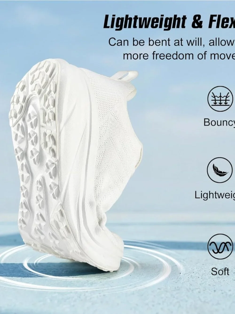 Women's White Walking Shoes Non-Slip Breathable Mesh Athletic Sneakers